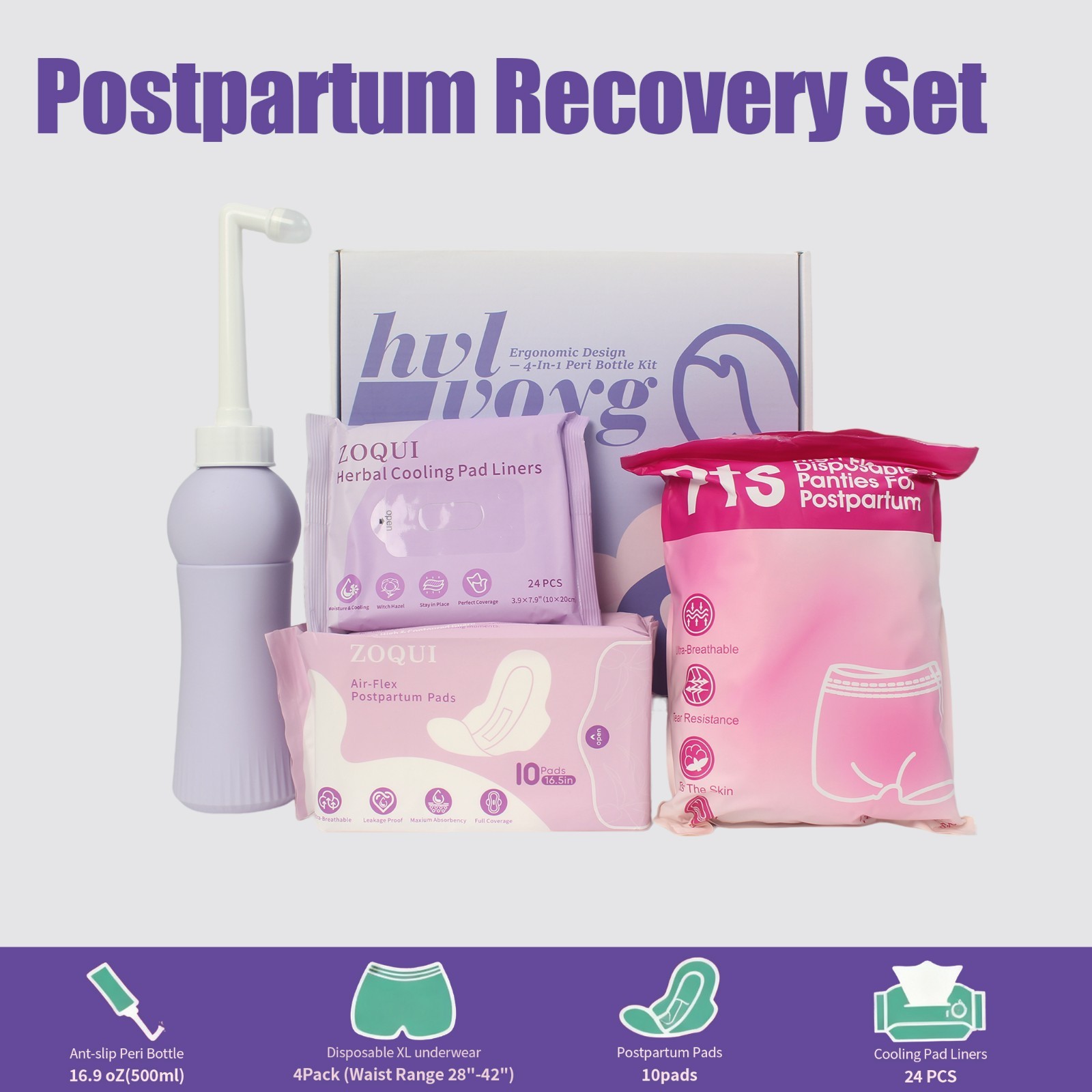 Peri Bottle Postpartum Kit, Postpartum Essentials Kit (Purple, 16 PCS)