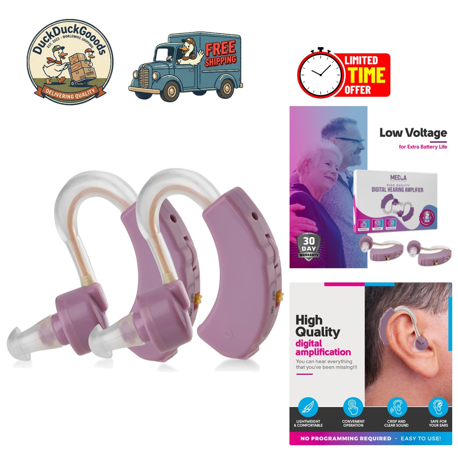 Crystal Clear Conversations: Set of 2 Digital Noise Reduction Hearing Amplifiers