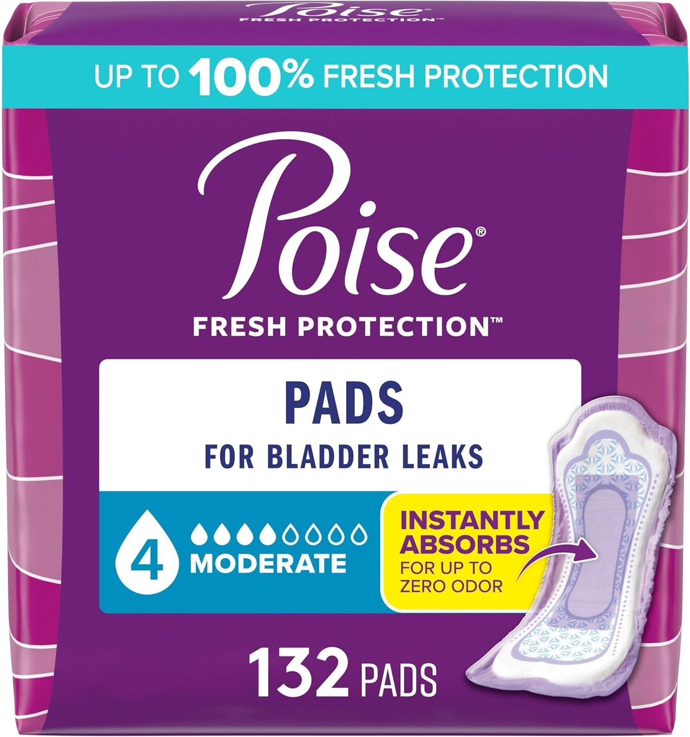 Poise Incontinence & Postpartum Pads for Bladder Leaks, 4 Drops, *132 Count*