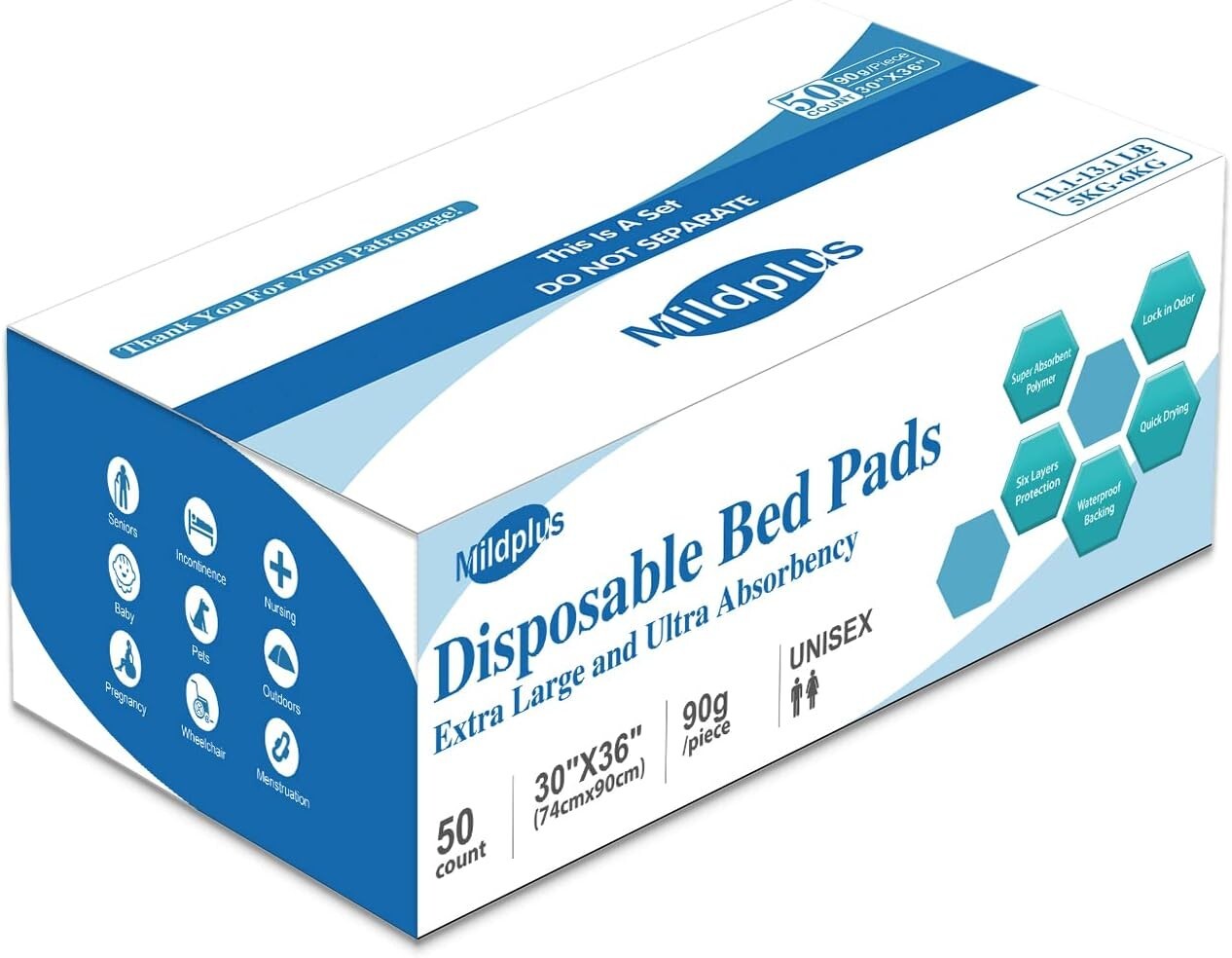 Comfortable and Absorbent 30″x36″ Disposable Bed Pads – 50 Pack for All Ages