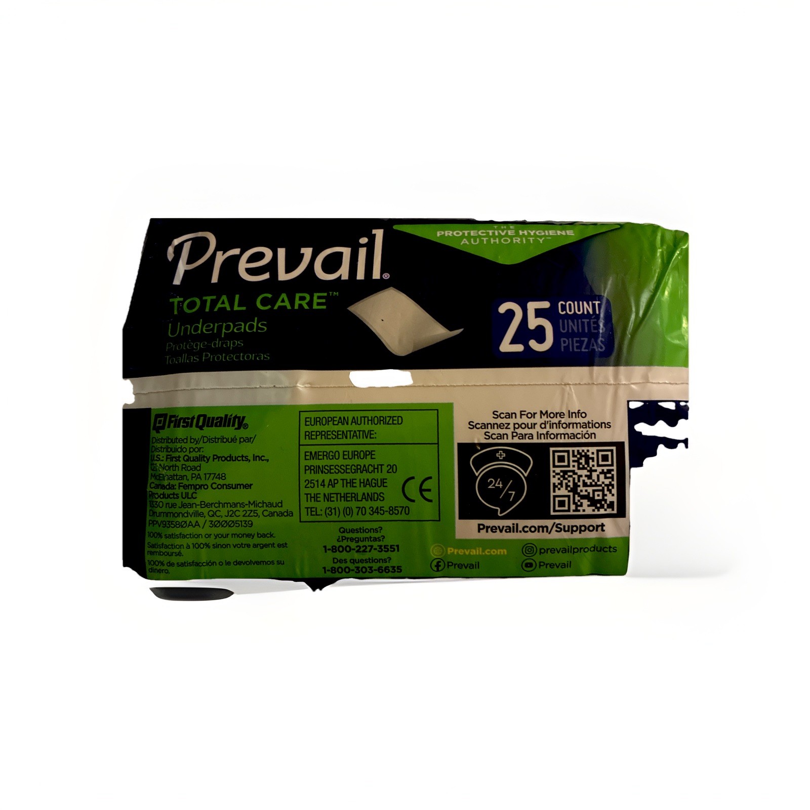 Prevail Total Care Underpads 25ct 30”x30” XL Heavy Absorbency UP-100/1 – 25 Ct