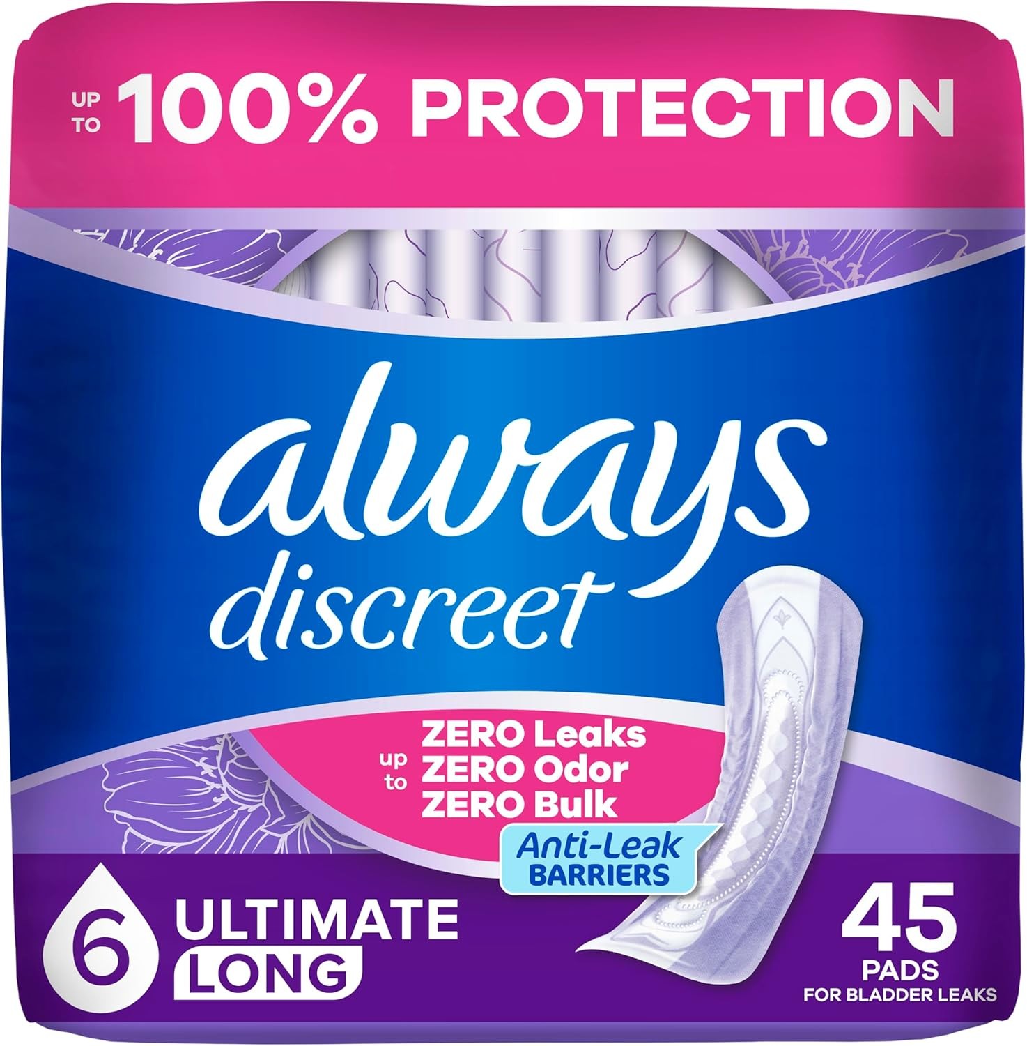 Adult Incontinence Pads for Women, Drier, 6 Drop Length, Extra