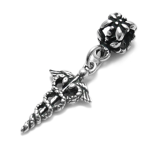 925 Sterling Silver 3D Medical Caduceus Euro Bead Charm Doctor Nurse