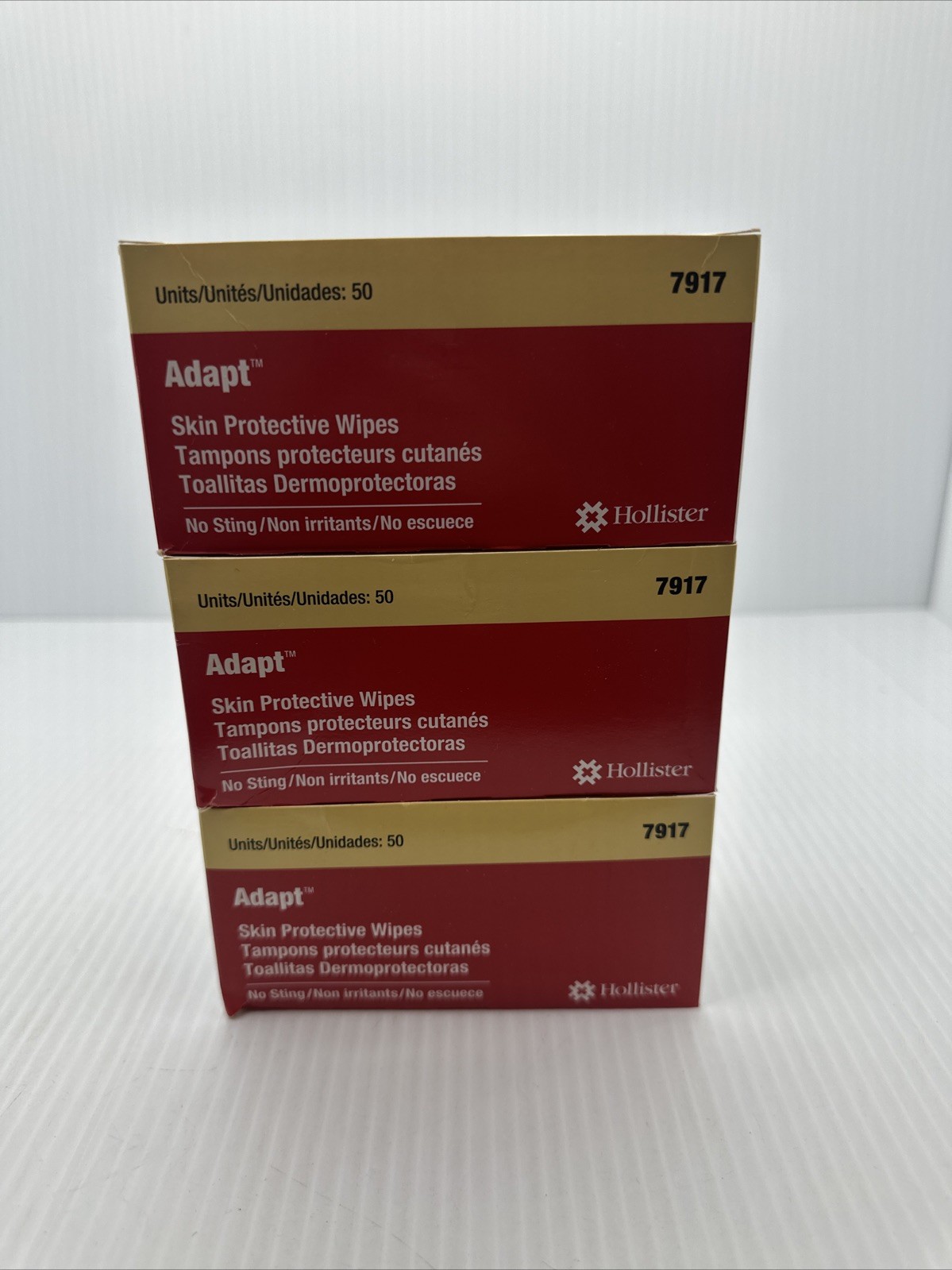 Brand new 3 boxes of 50 Hollister 7917 Adapt Skin Protective Wipes Exp : 2017