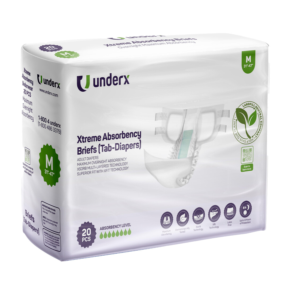 UnderX Disposable Tabbed Briefs Adult Diapers-Absorbent Incontinence Underwear