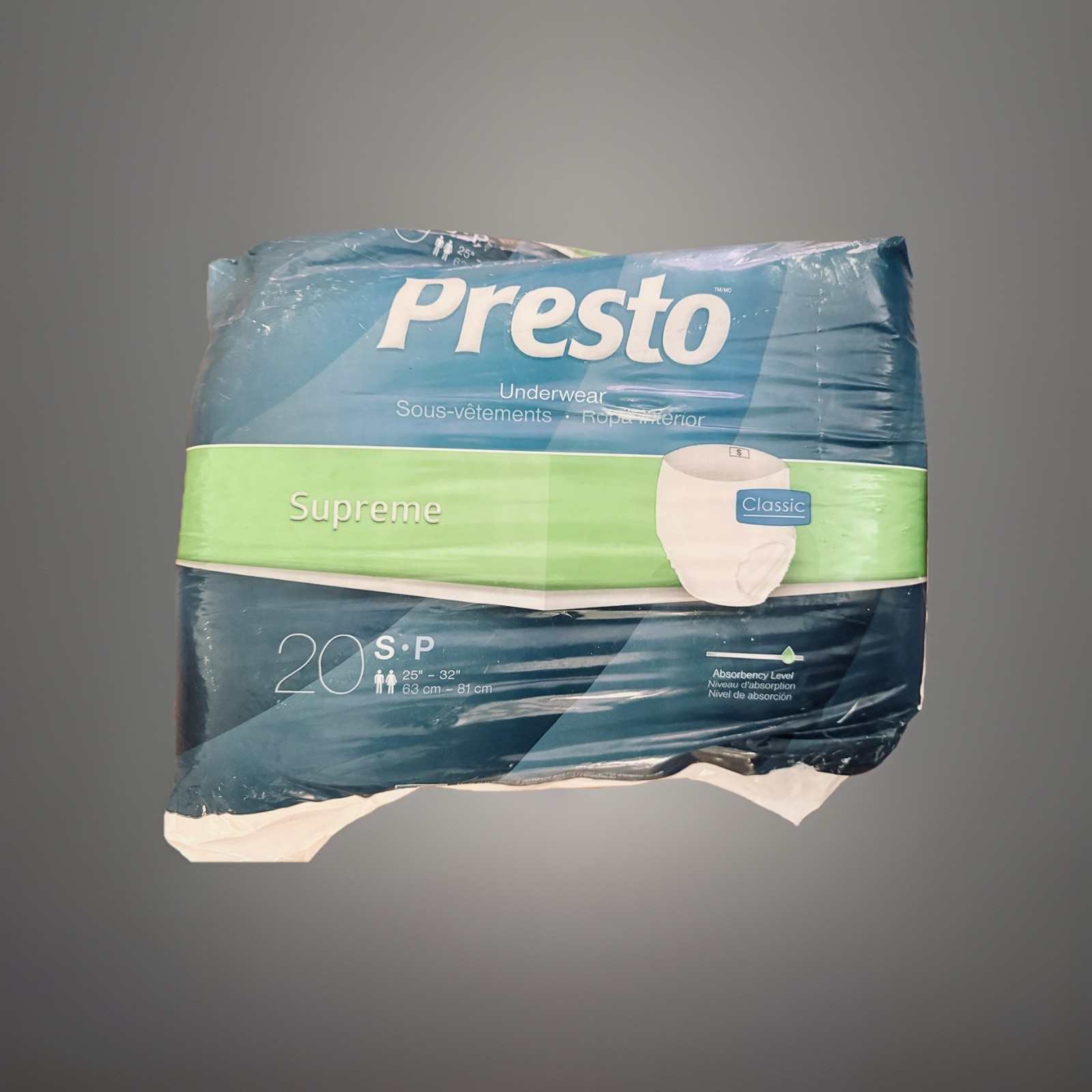 Presto Supreme Adult Underwear Disposable 20 Pack Size Small NEW 25-32” NIP