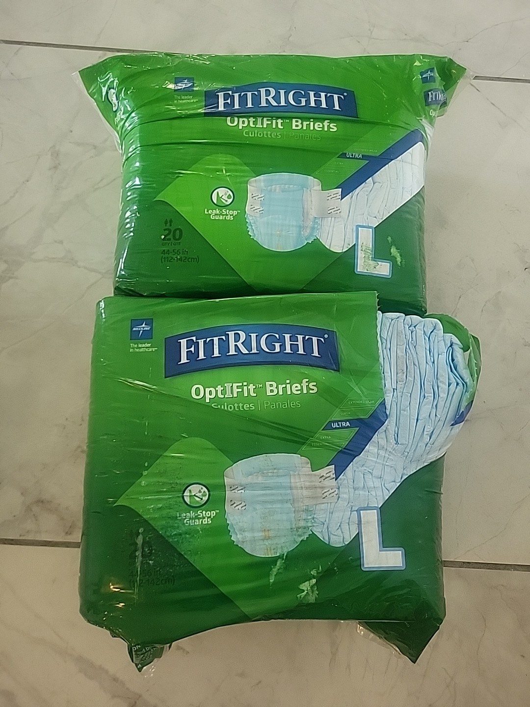 Medline FitRight Large, Extra Adult Briefs – 40 count (2 Packs) New Size 44″-56″