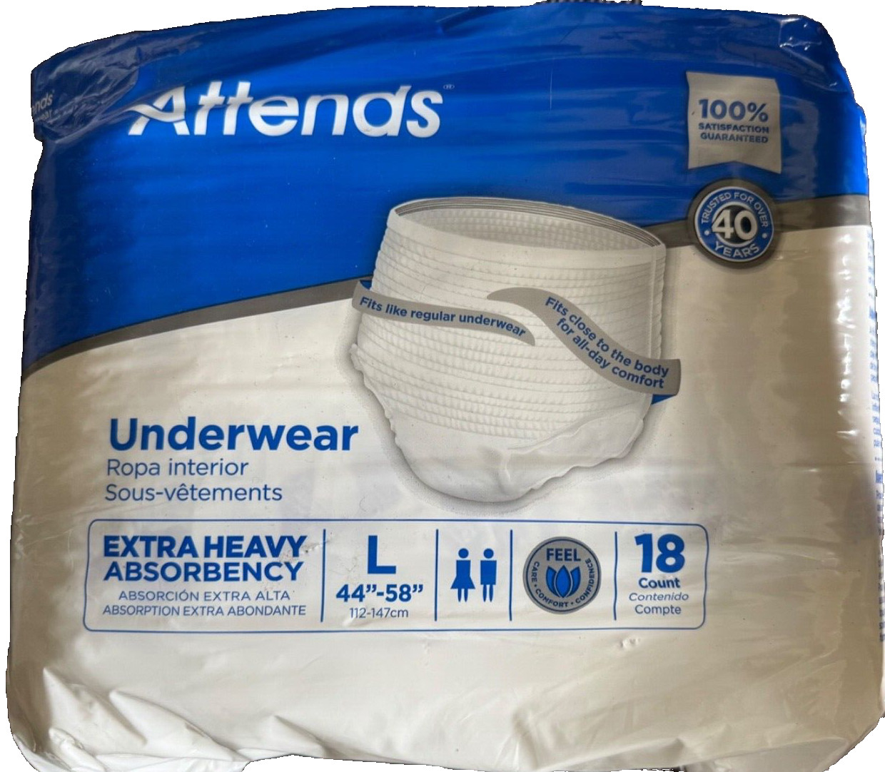 Attends Briefs Adult Brief Diapers Large 18 count Pack 44″ To 58″ Extra Heavy