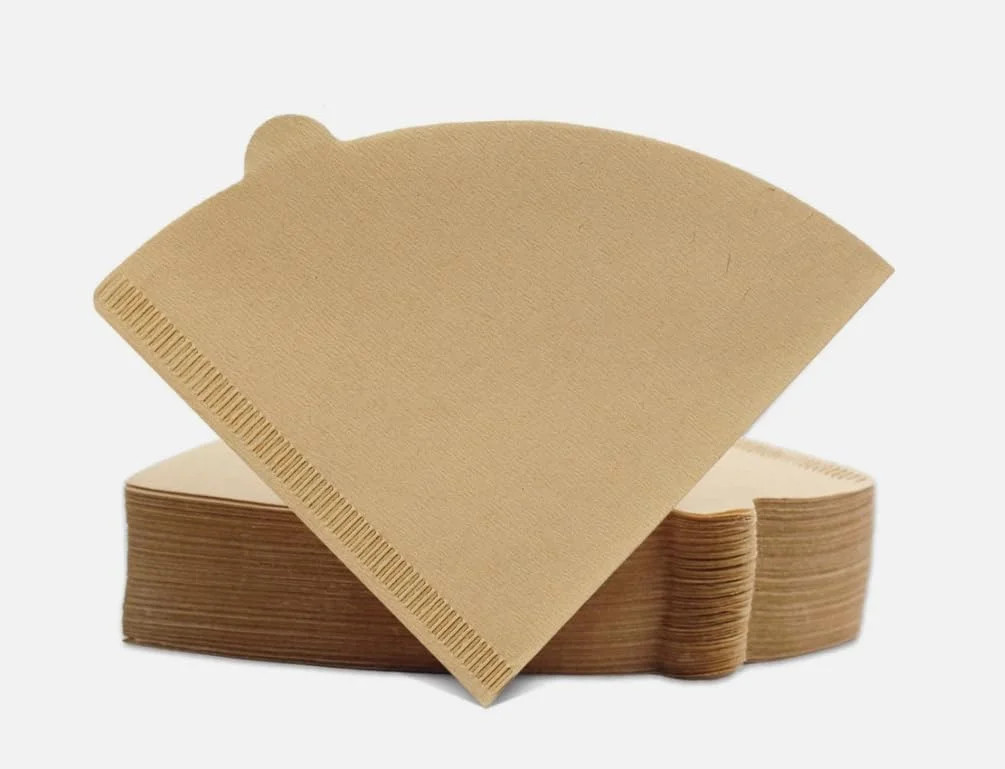 100 Pack V-Shaped Coffee Filters Natural Brown Unbleached Wood Pulp Disposable P