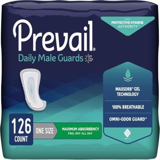 Prevail Proven Male Incontinence Guards, Max Absorbency, 126 Count