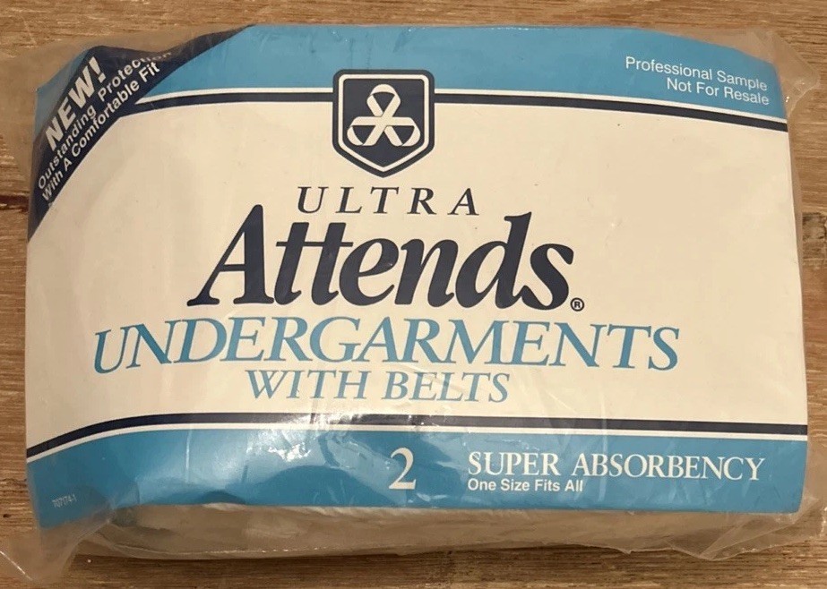 Vintage 1993 Attends Adult Undergarments Diapers w/Belts 2 Sample Pack ONE SIZE