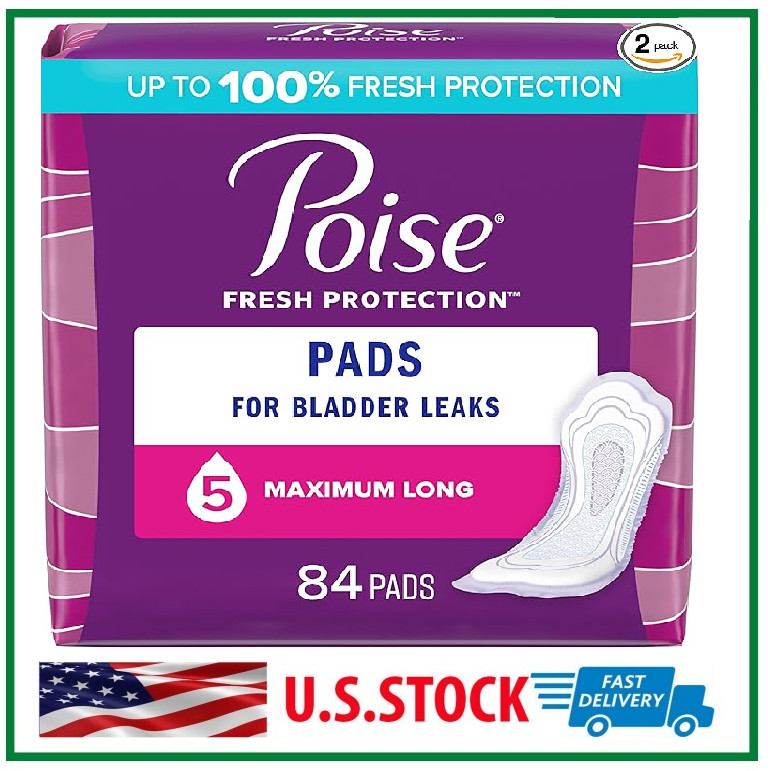Poise Incontinence Pads for Women Maximum Absorbency Long 84 Count 2 Packs