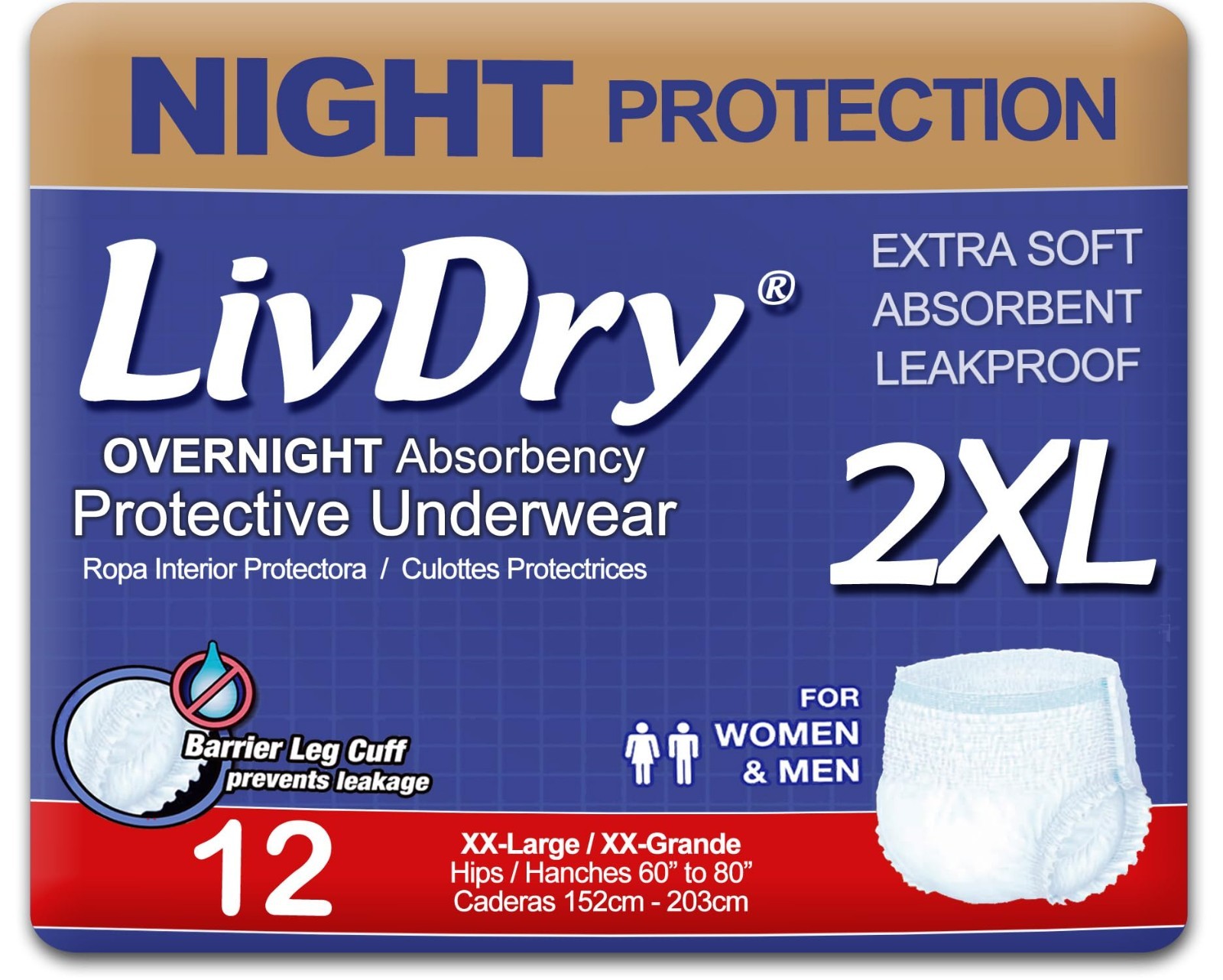 XXL Overnight Adult Diapers 12 Pack Incontinence Underwear Pull On 60″-80″
