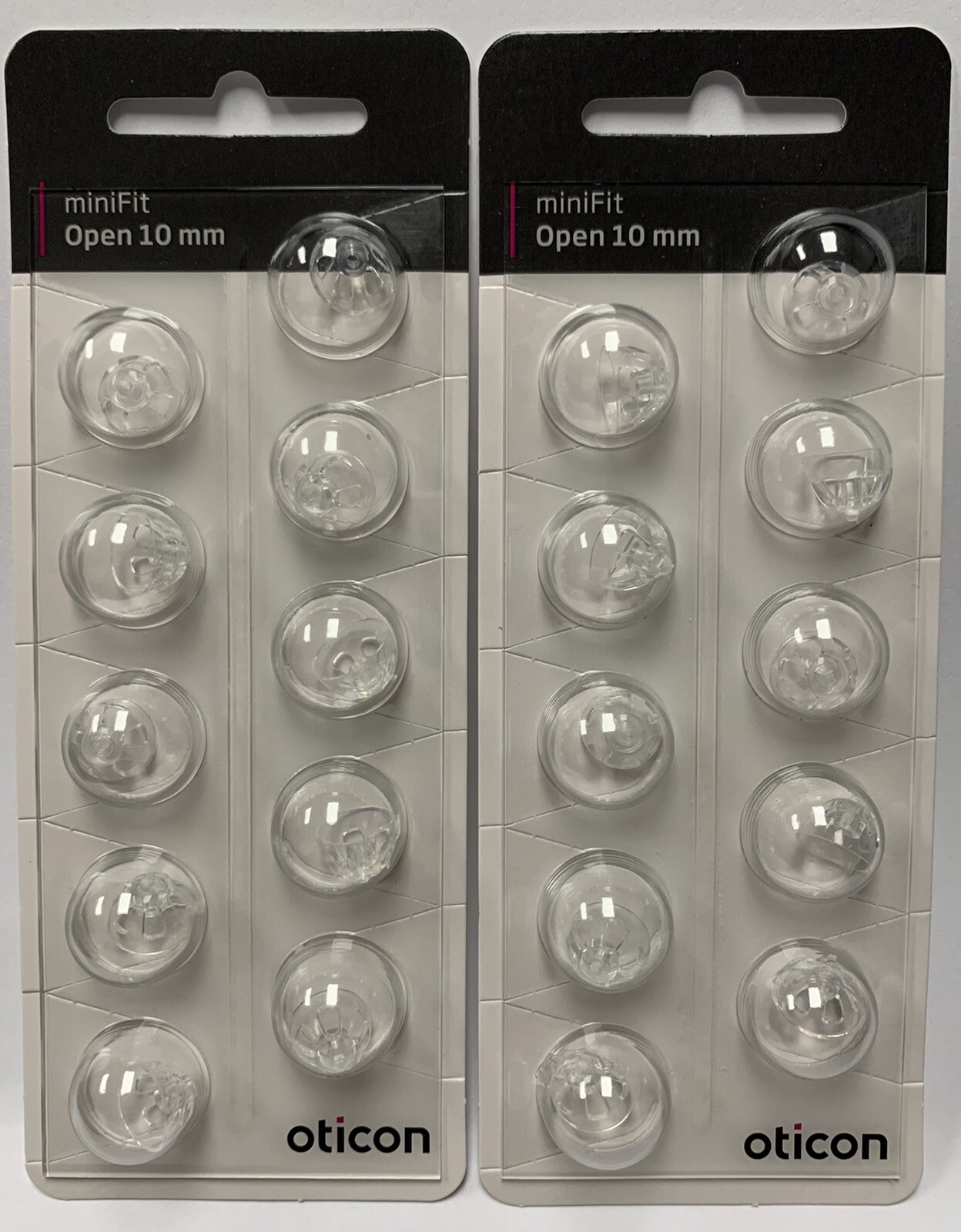 2 Packs Oticon miniFit 10mm Open Domes For Hearing Aids. 20 Domes Total.