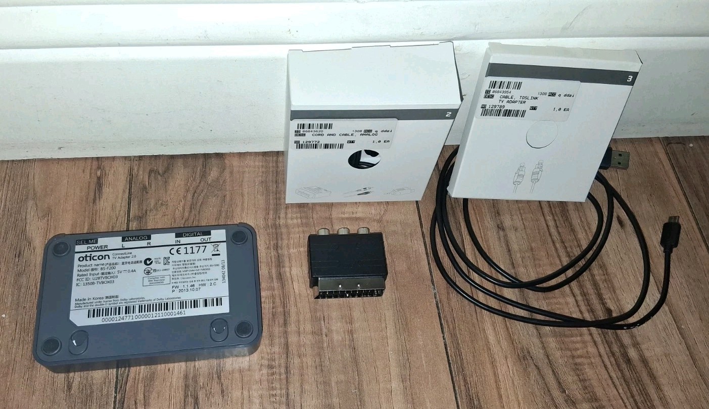 Oticon ConnectLine TV 2.0 Hearing Aid TV Adapter w/ Cables