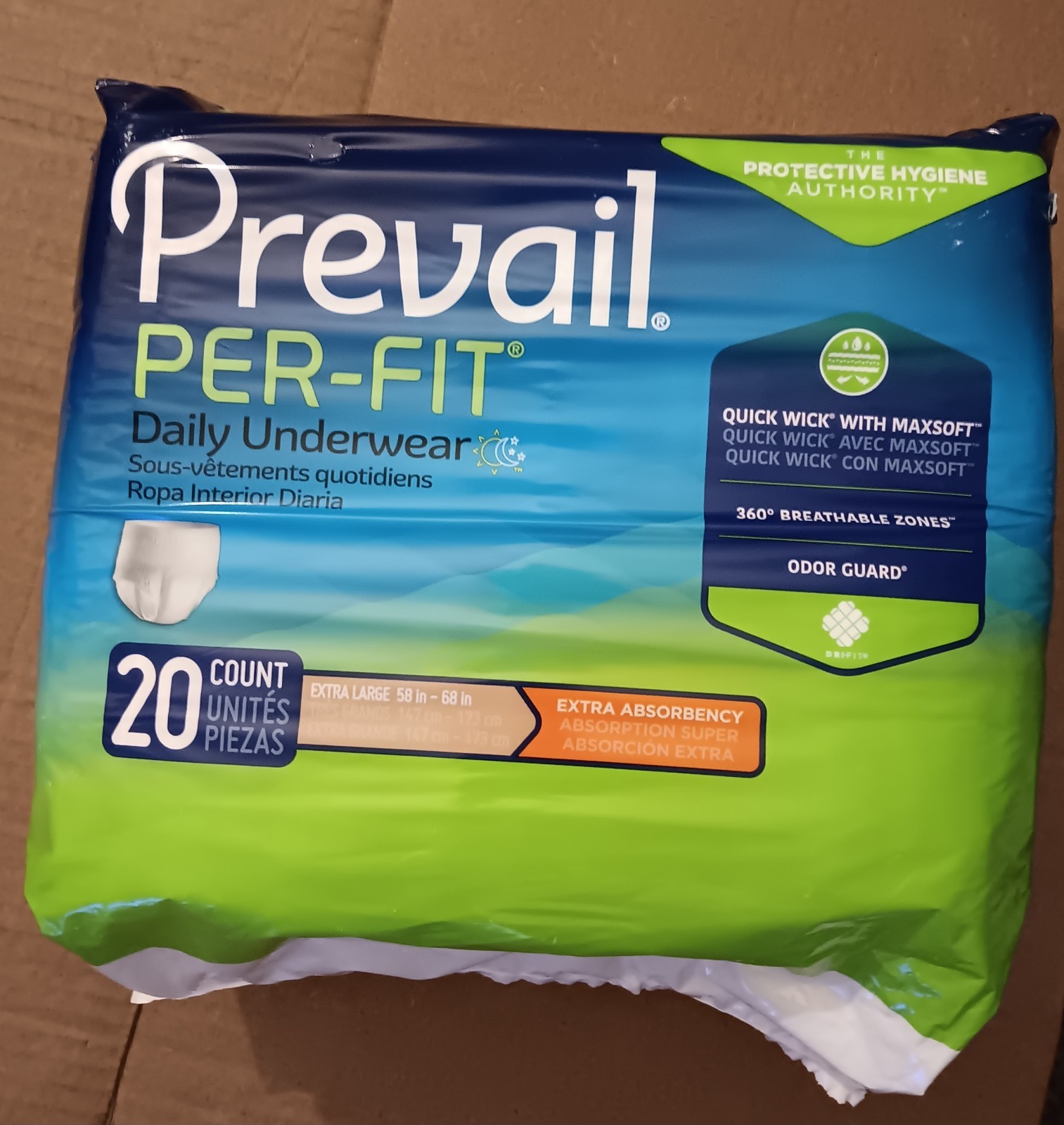 Prevail PER-FIT Daily Underwear Size XL Extra large 58″-68″ 20 count – NEW