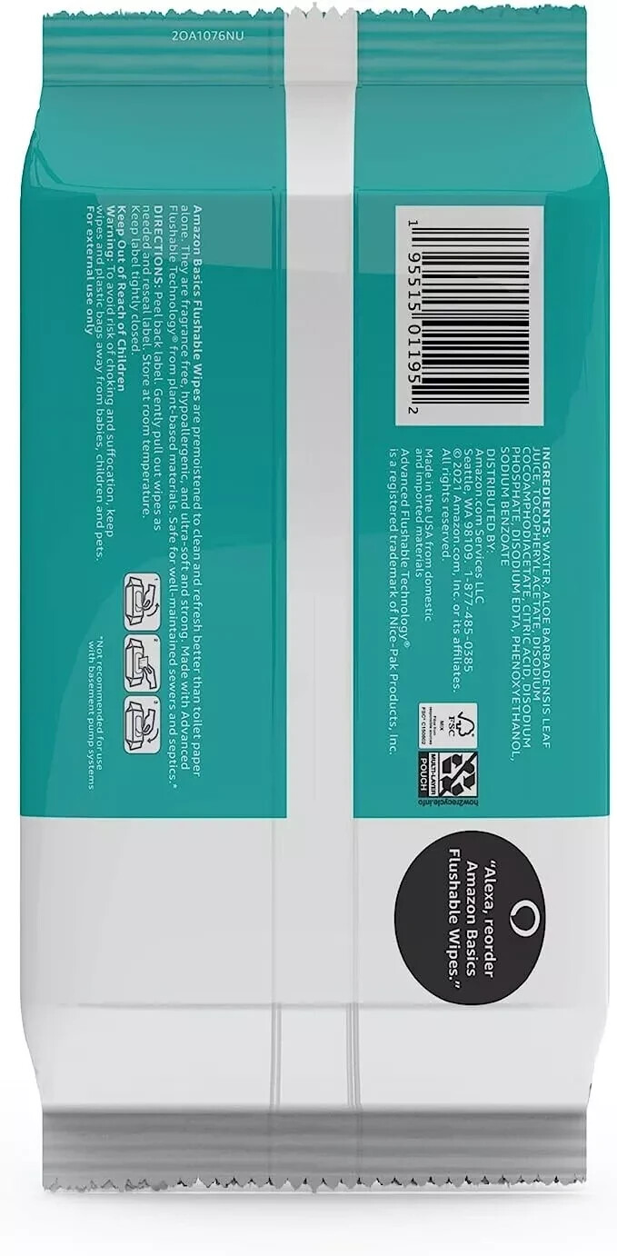 Amazon Basics Flushable Adult Toilet Wipes, 126 Count (3 Packs of 42)