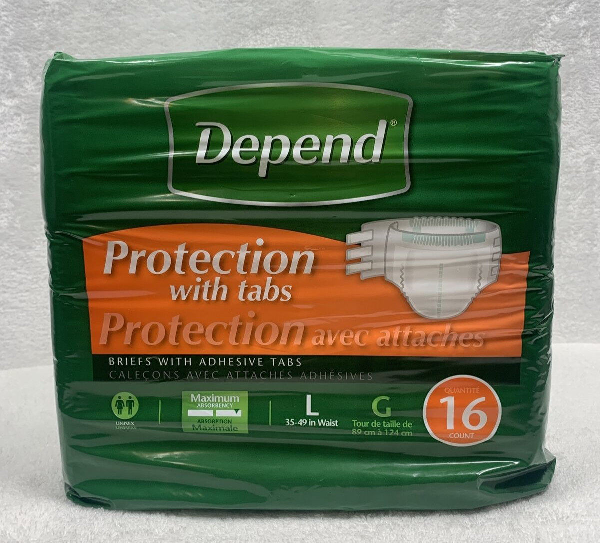 Depend Protection Briefs with Tabs Maximum Absorbency Large 16ct NEW