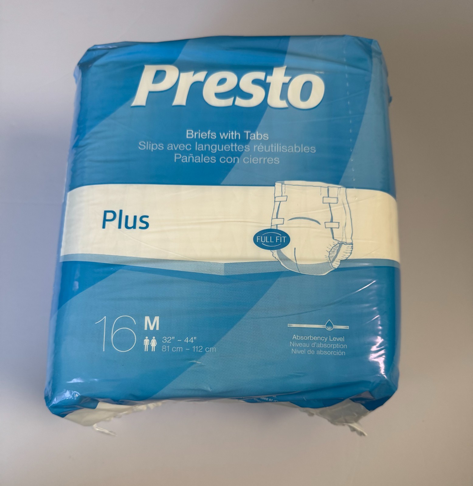 Presto Plus Briefs w/Tabs (Quantity 16), Adult-Unisex, Medium, FREE SHIPPING!