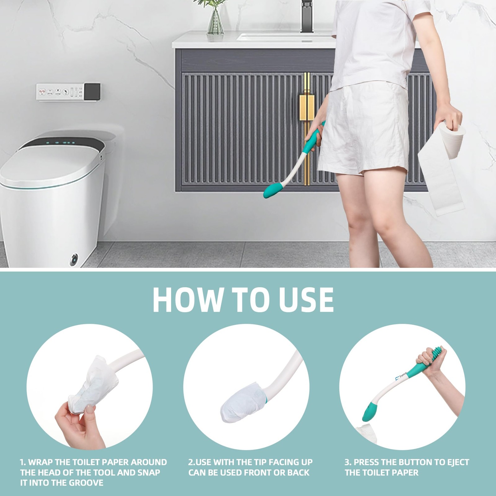 Fanwer Toilet Aids for Wiping Bottom – 15.7″ Long Reach 2 Count (Pack of 1)