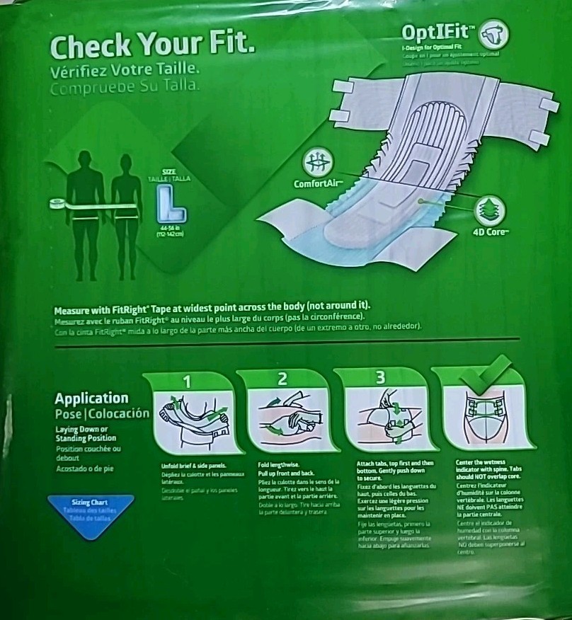 Adult FitRight Large Adult Briefs 20 Count Size 44-56 Inch