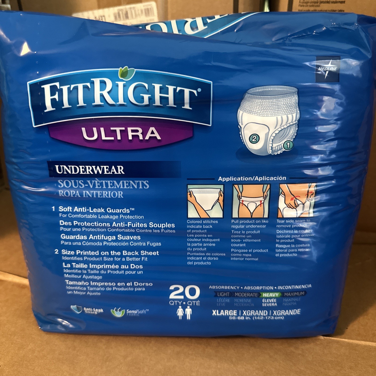 Medline FitRight Ultra Adult Underwear Size XL/56-68″ Heavy Absorb 20 Count NIP