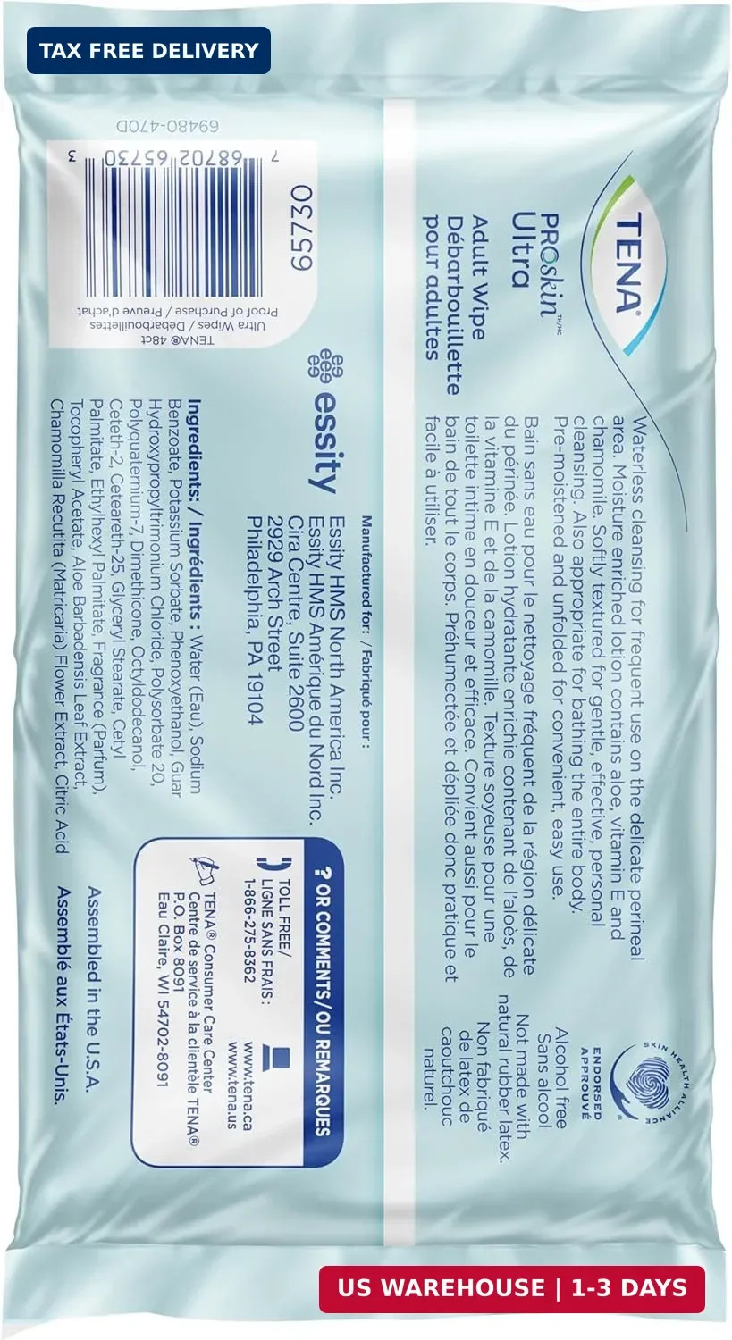 TENA Proskin Adult Wipes for Incontinence, Unisex, 48 ct