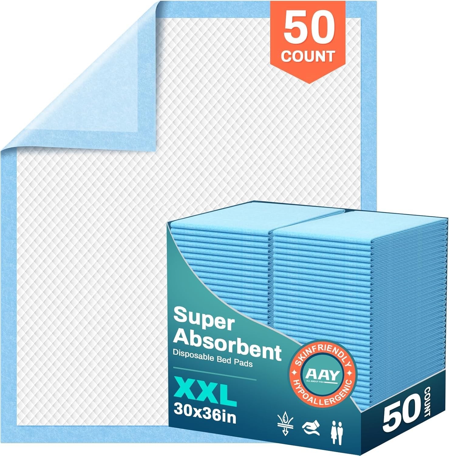 50 or 100 Pack Super Absorbent Disposable Underpads XXL 30″ x 36″ Leakproof Bed