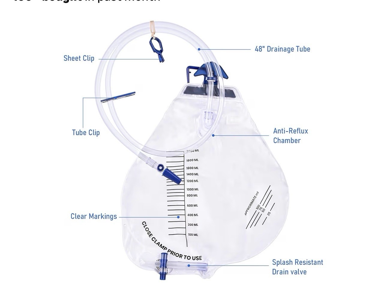 2000Ml Catheter Bags for Men and Women 3 Pack Professional Urinary Drainage Bags