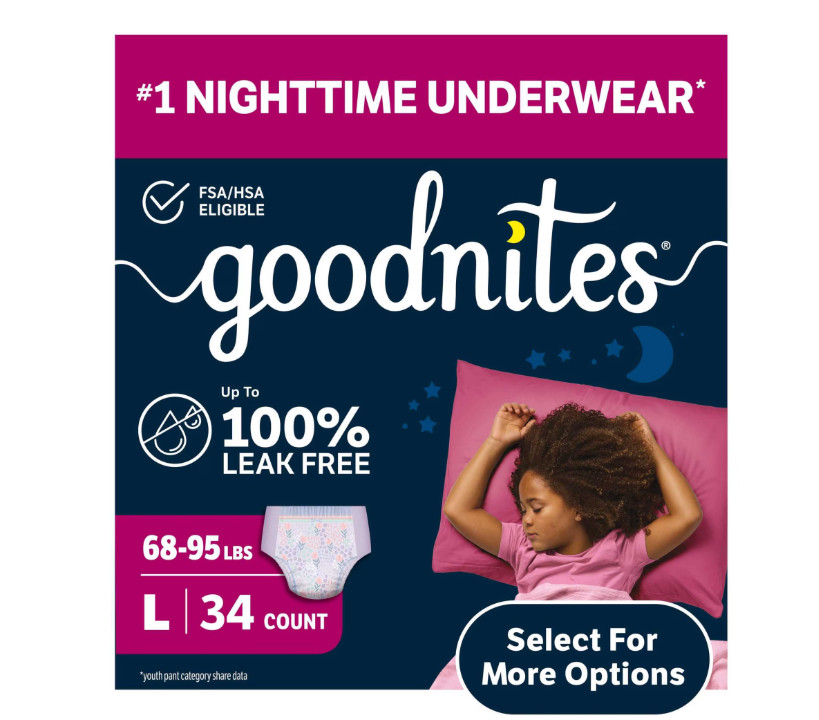 Goodnites Girls Nighttime Bedwetting Underwear L 34 Ct 68-95 lbs