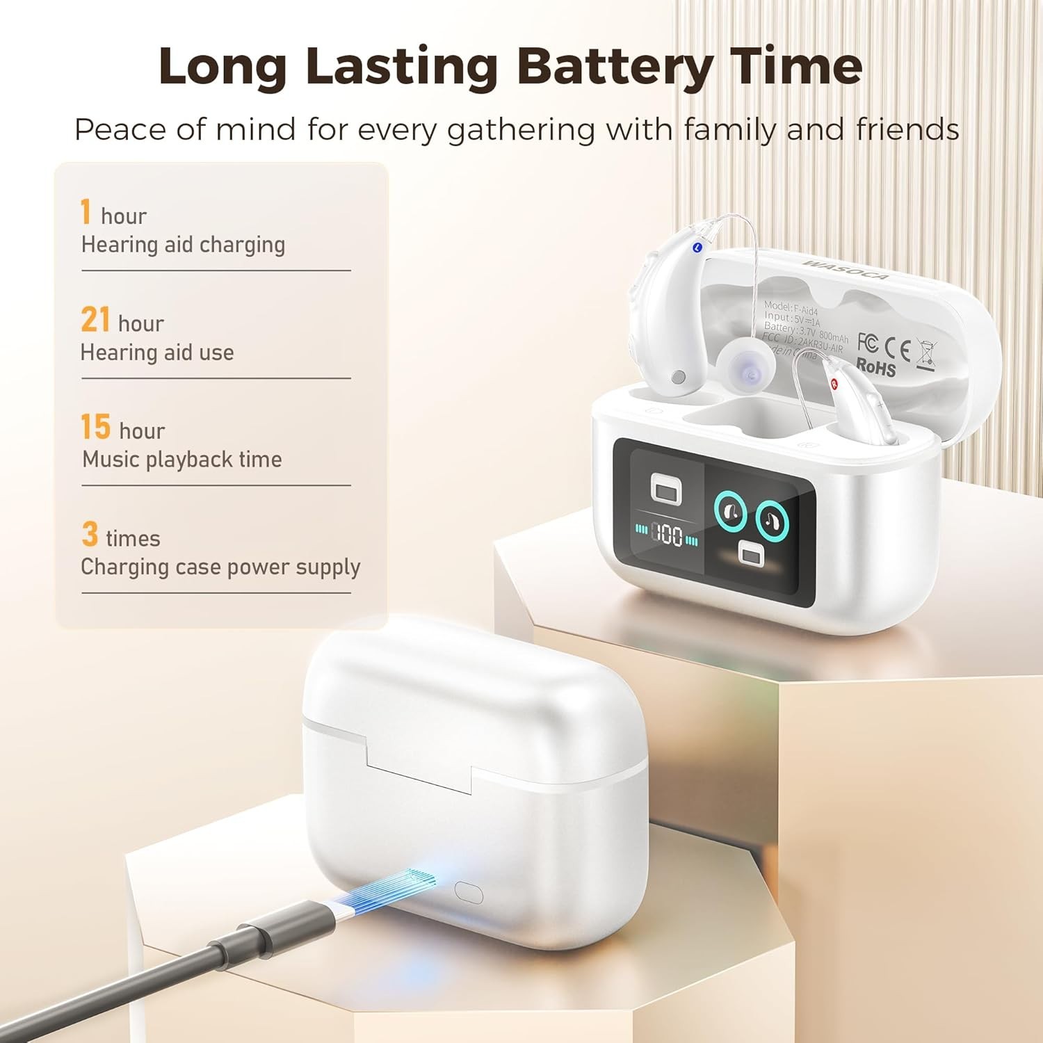 Rechargeable Bluetooth Hearing Aids for Seniors LED Noise Cancelling