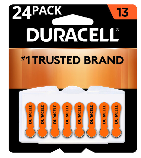 Duracell Hearing Aid Batteries Easy Fit Tab, Size 13, 24 pack, Best By MAR 2022