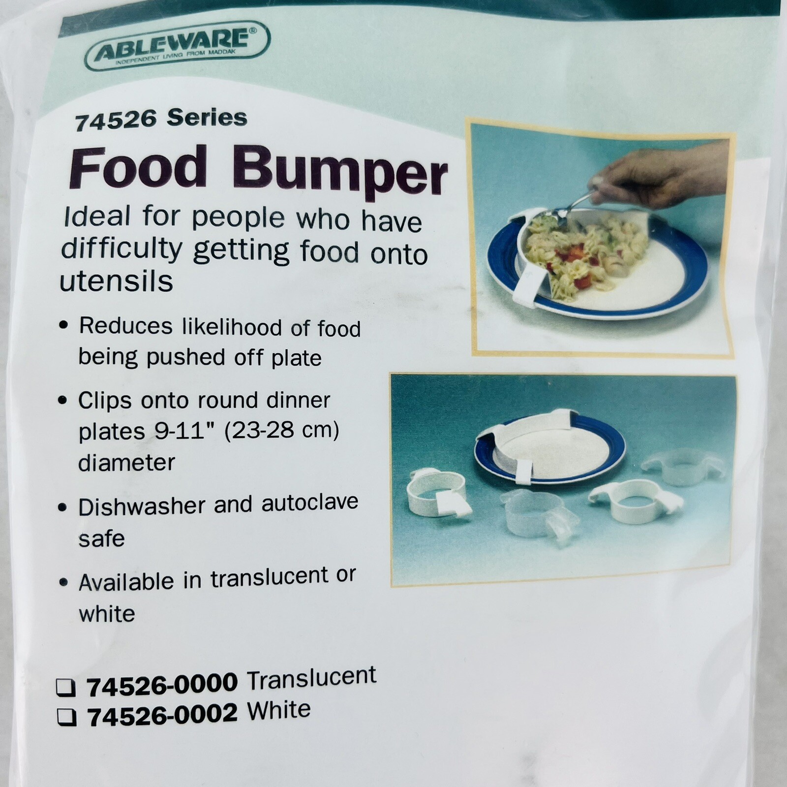 New SP Ableware Food Bumper Clip-On Plate Attachment – White (745260002)