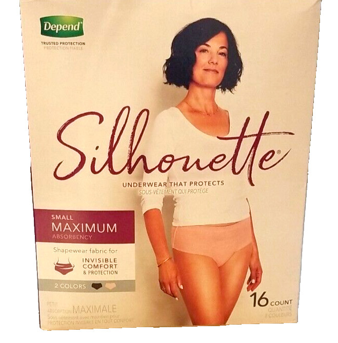 Depend Sillhouett Women’s SMALL Maximum Absorbency 2 Colors Black/Beige 16 Count