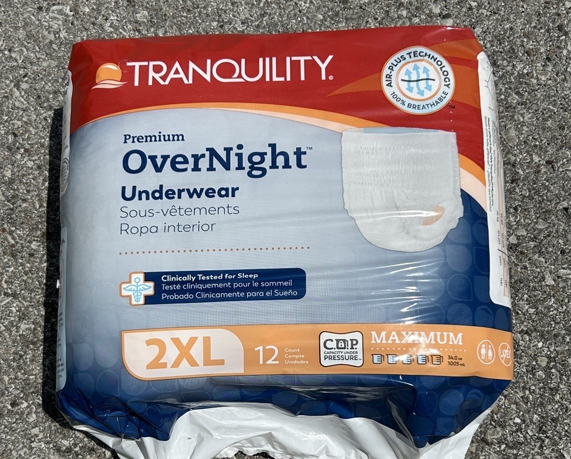 Tranquility Premium OverNight Underwear 2XL /62-80in Pack of 12 **4 Packs**