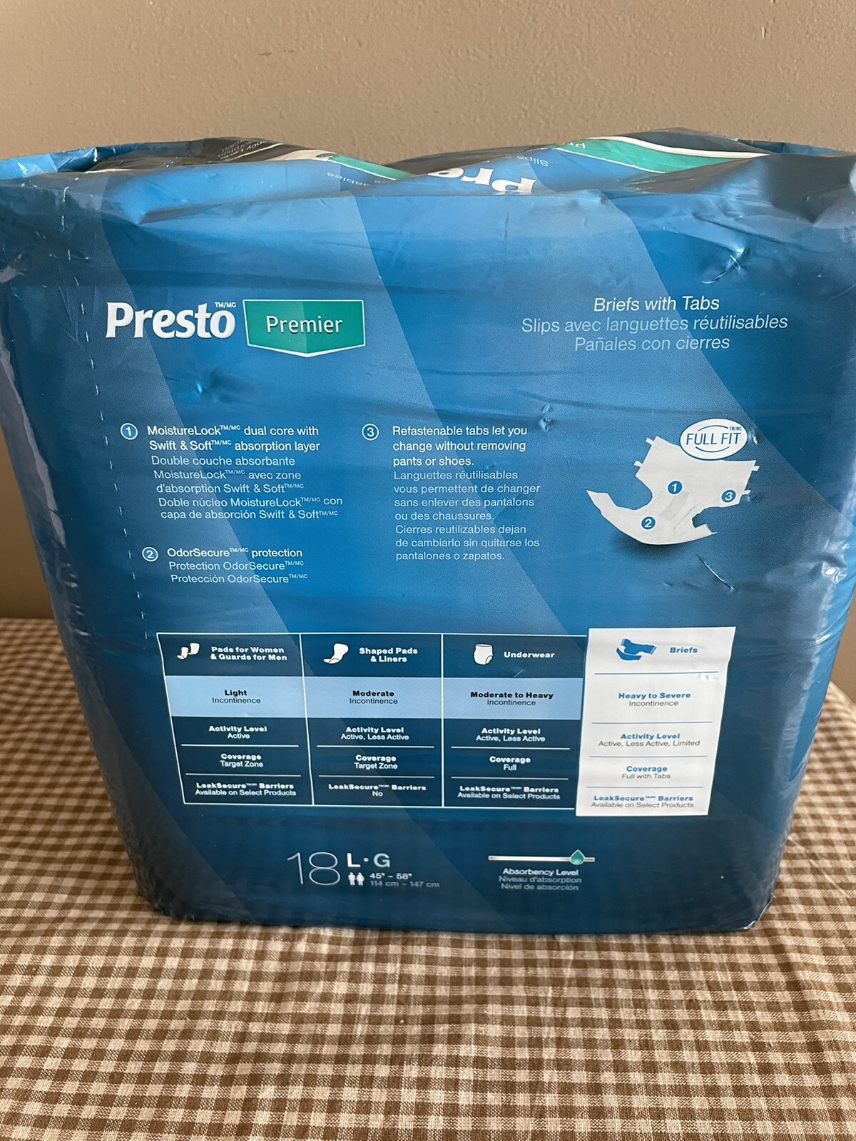 Presto Plus Protective Underwear Large 45” – 58” Maxiumum Absorbency PK/18