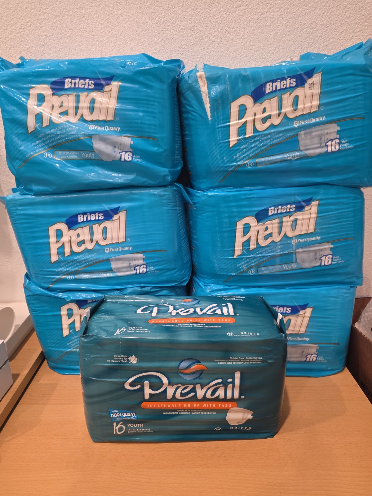 124 Prevail Youth 15″-22″ Disposable Briefs Diapers Maximum Absorbency Case