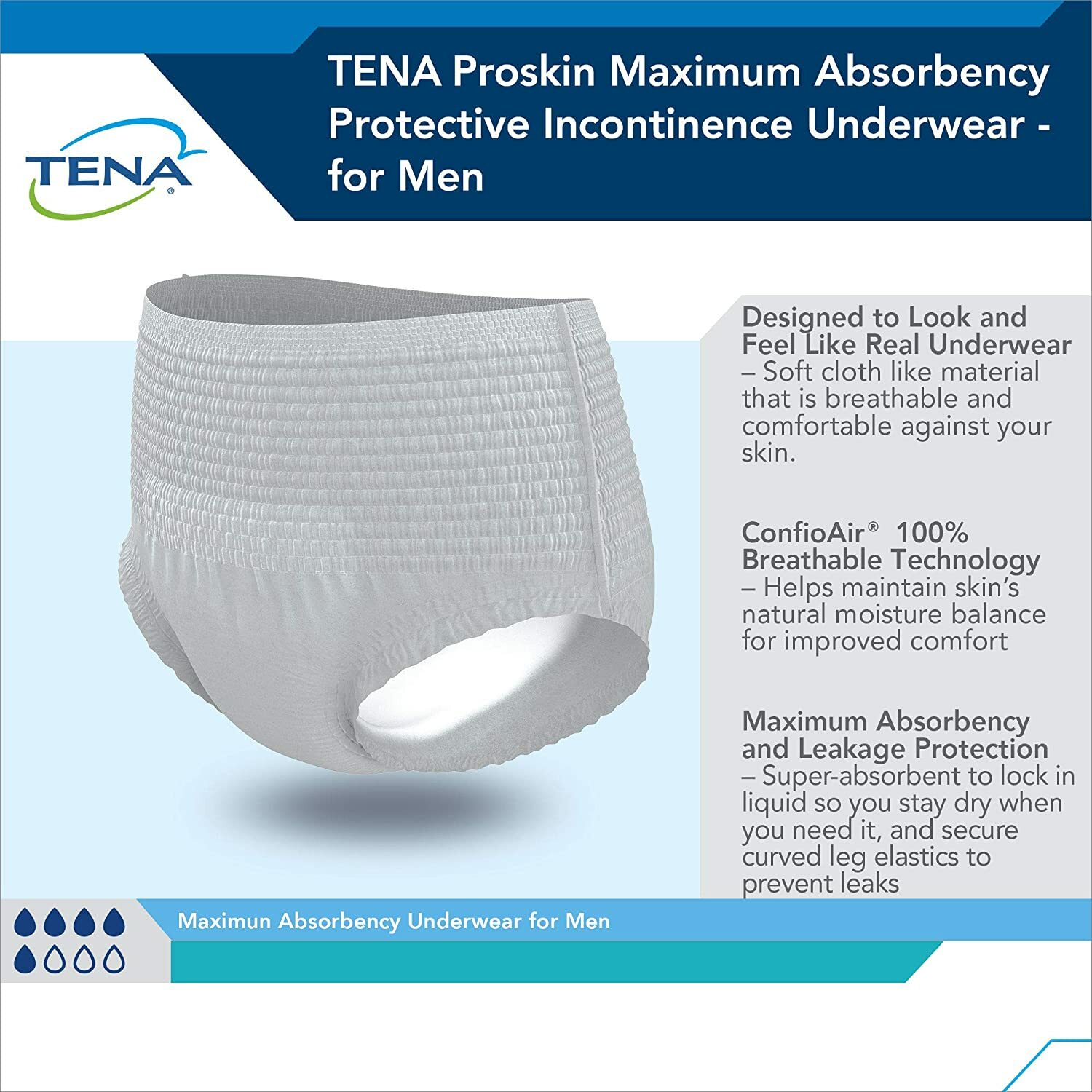 Tena ProSkin Maximum Absorbency Incontinence Underwear for Men, Med, 20 Count