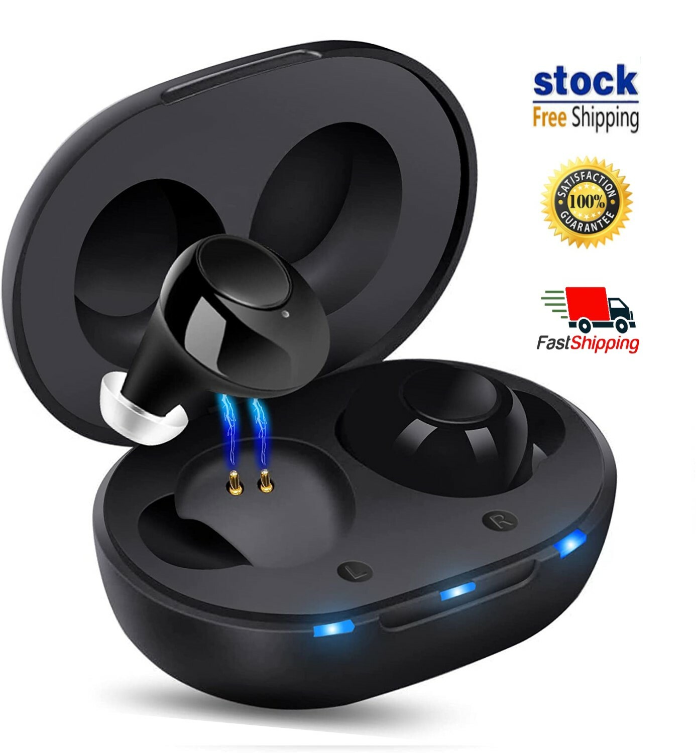 Pair of Hearing Amplifiers Rechargeable Black with USB Cable For The Elderly US