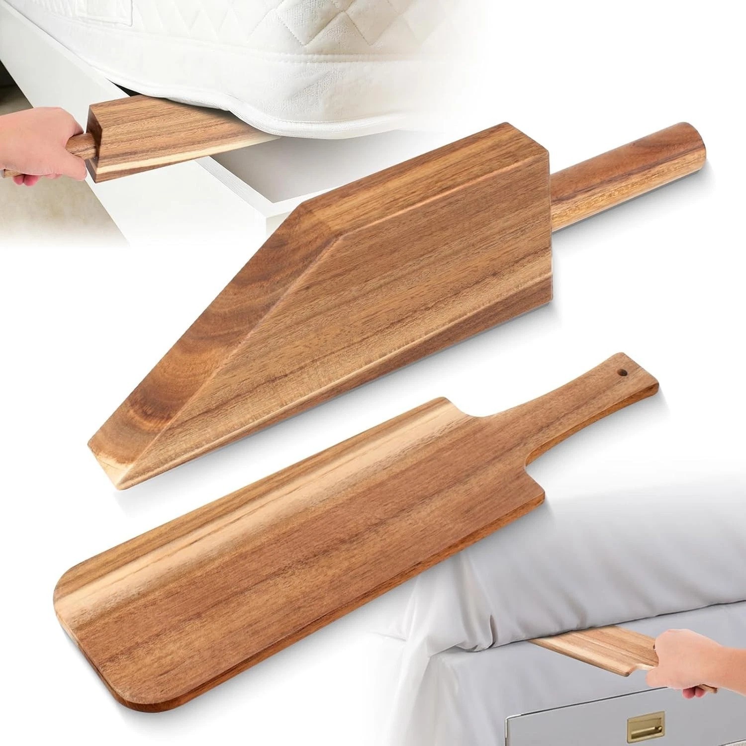 Mattress Lifter & Sheet Tucker Tool Set for Changing Sheets, Acacia Wood Matt…