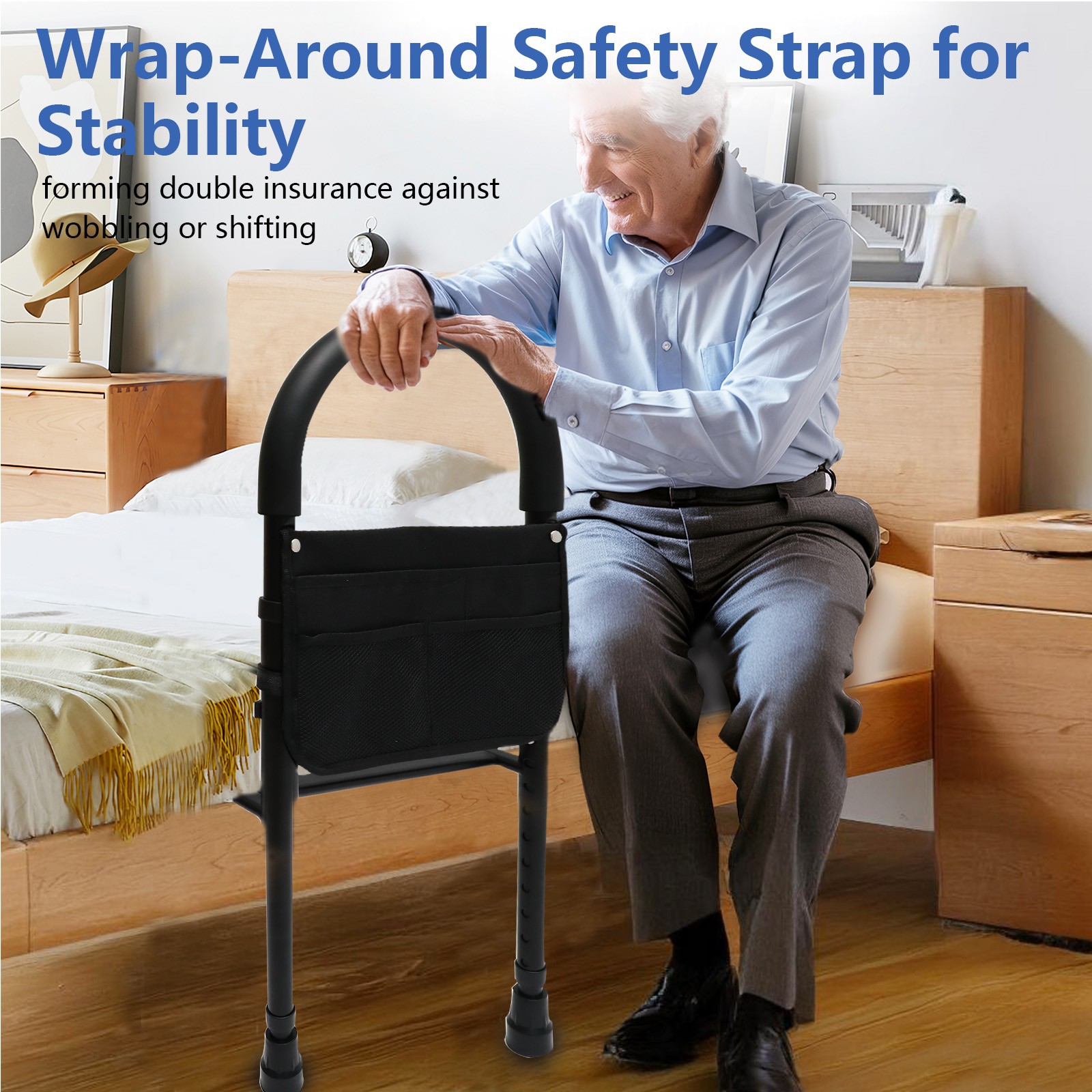 220 BLS Bedside Safety Rail For Seniors Height Adjustable With Storage Bag