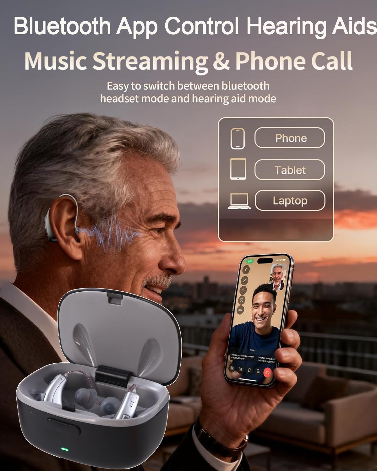 OTC Bluetooth APP Hearing Aids For Seniors Rechargeable With Noise Cancellation