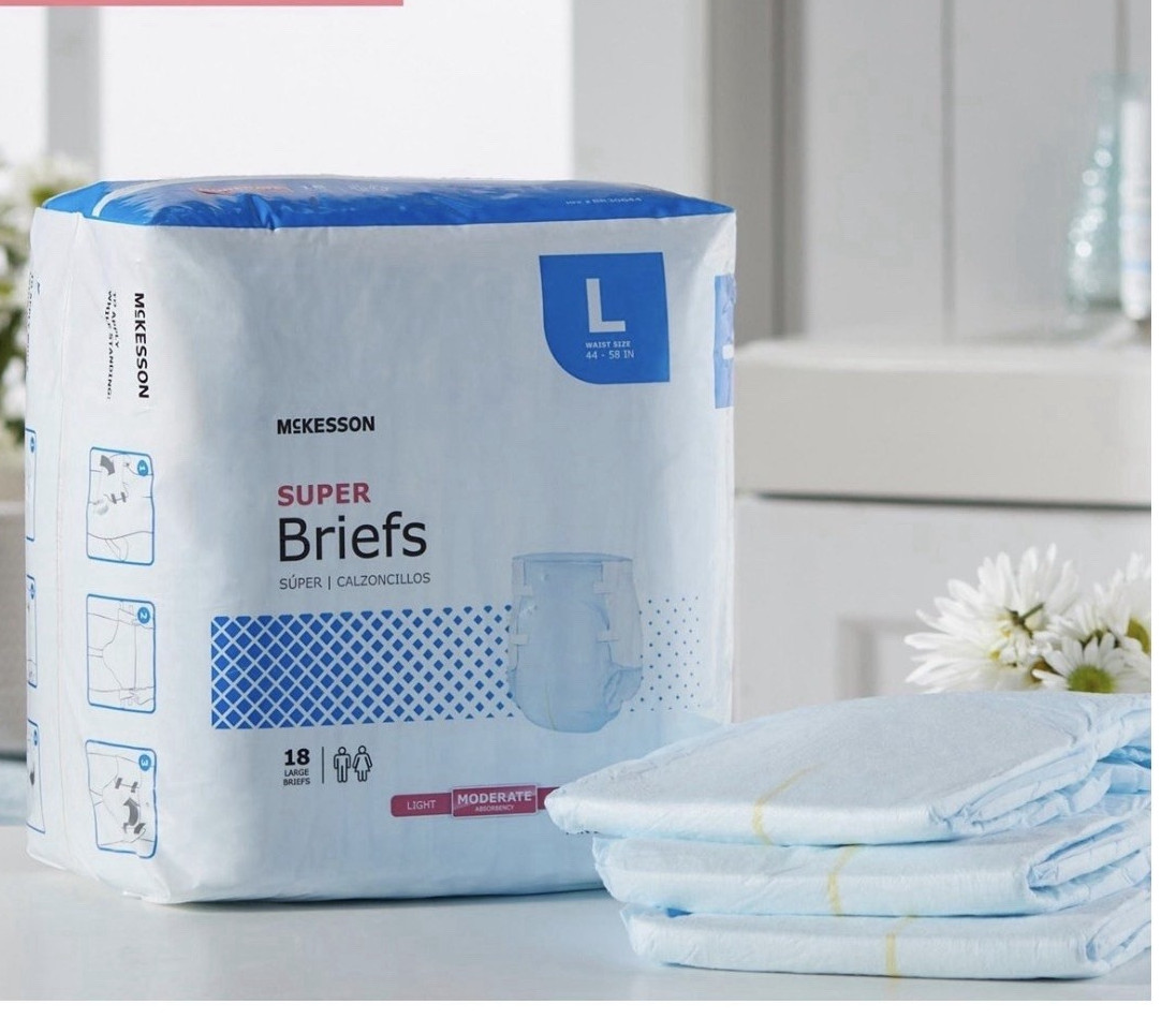 72-count McKesson Super Briefs. Size L. Moderate Absorbency, PremiumOdor Control