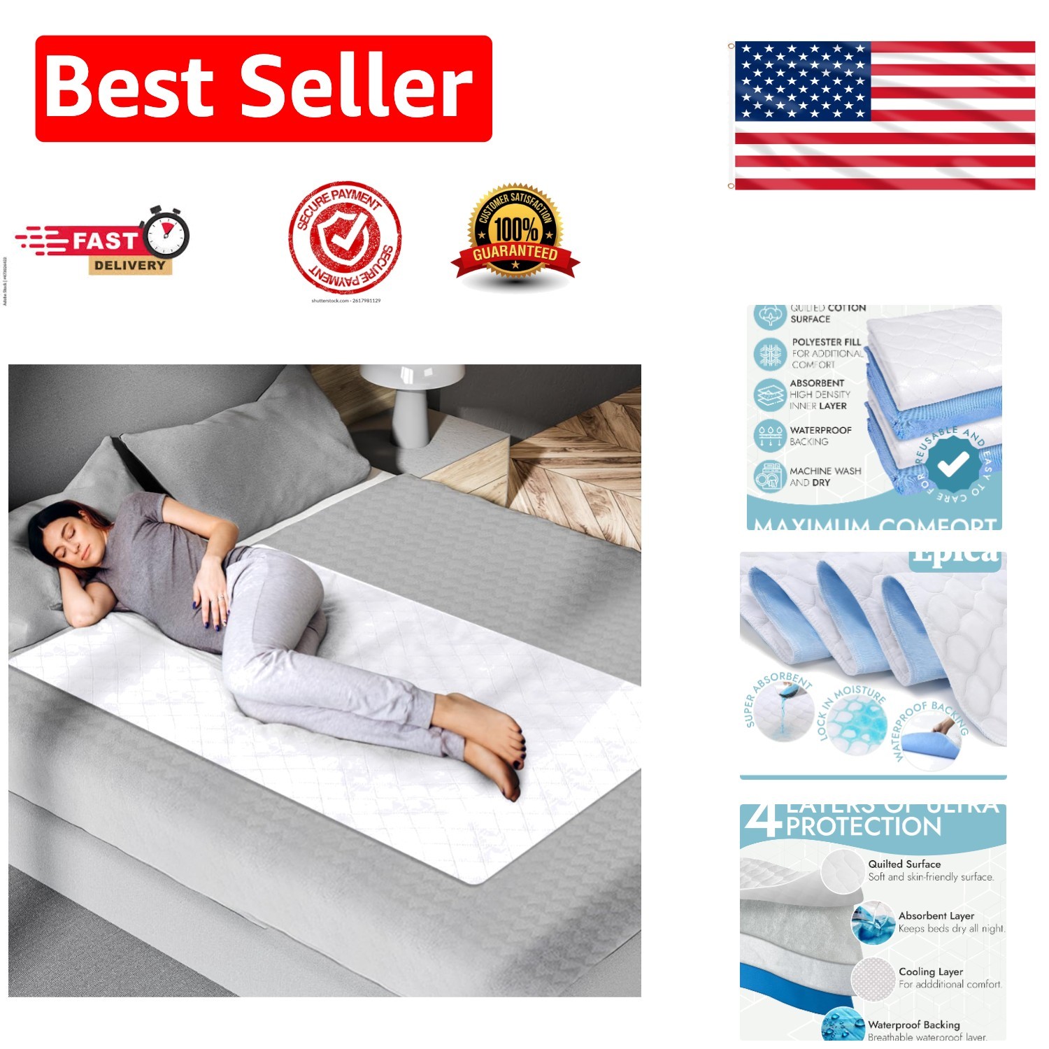 Ultimate Washable Incontinence Bed Pad 34″x52″ – Soft, Stain & Odor Resistant