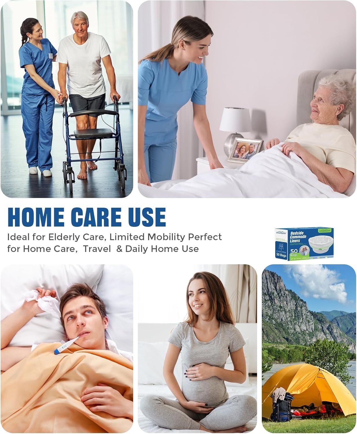 New Disposable Bedside Commode Liner Bags [Pack of 50]- Odor-Control Leak