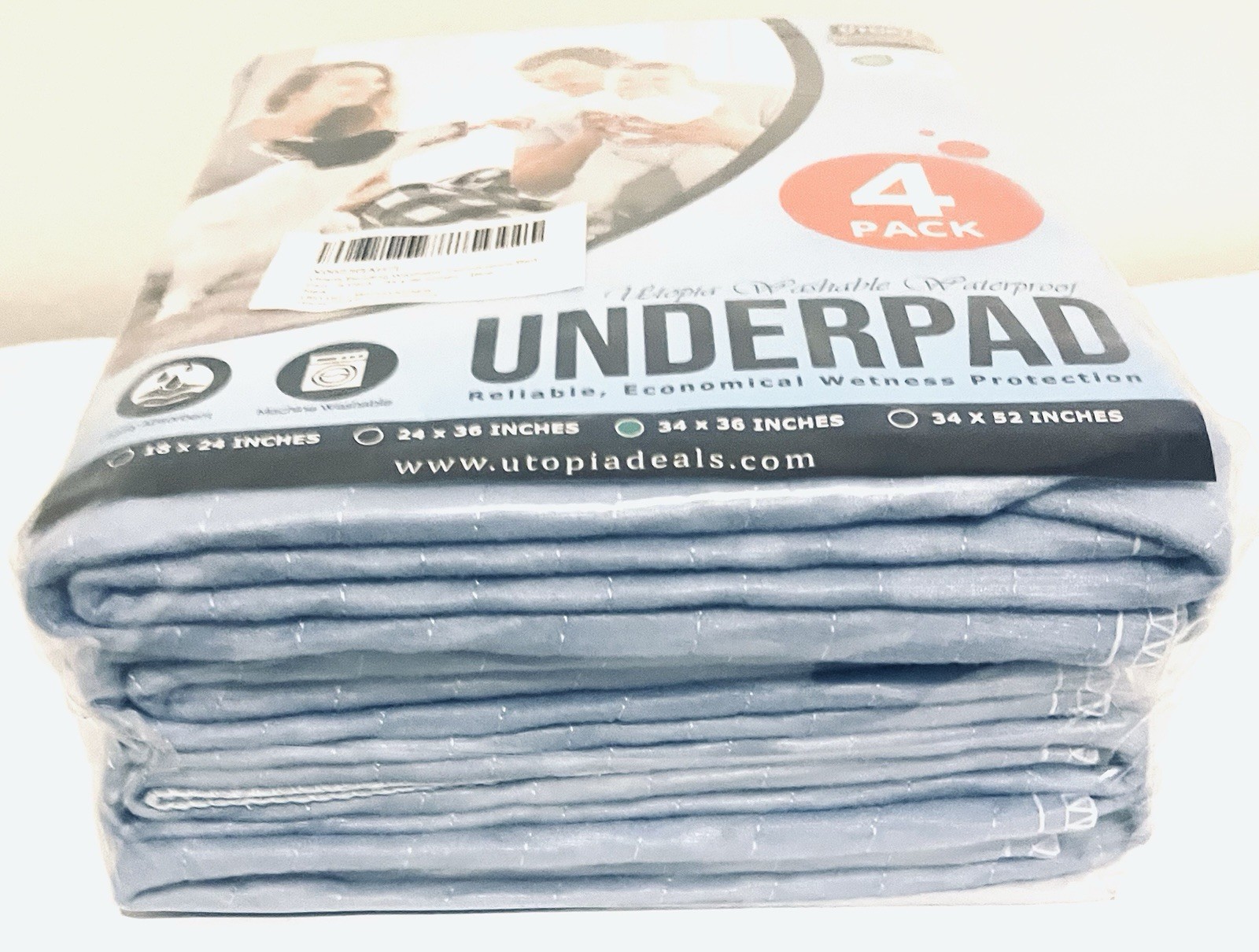 Utopia Bedding Washable Underpads 34″x36″ Pack of 4, Waterproof, Reusable