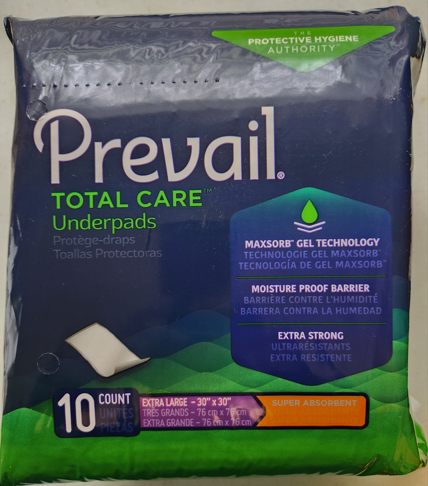 New Prevail Total Care Underpads- XL 30X30″- 10 Count. New