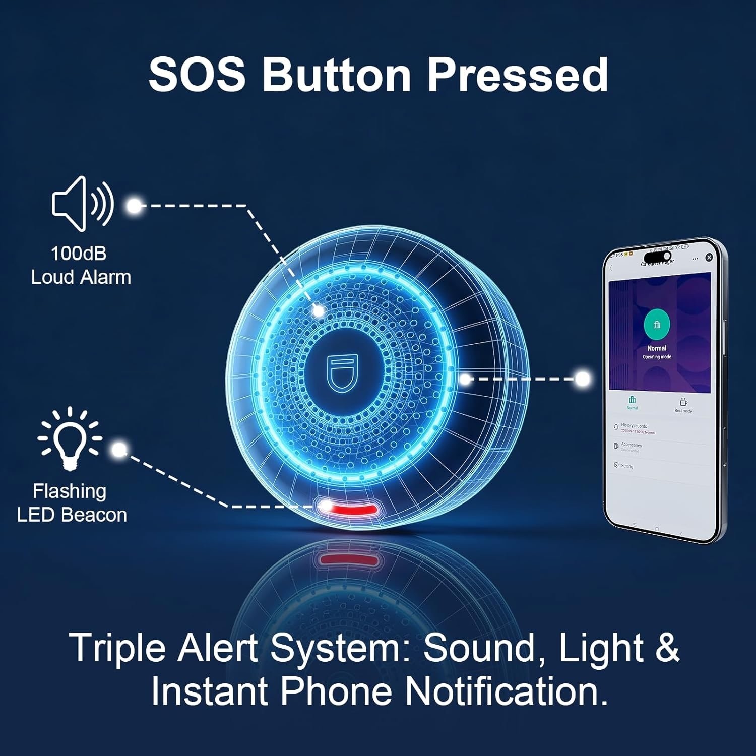 WiFi Caregiver Pager & Call Button With App Alerts, No Monthly Fee, 4 SOS Call
