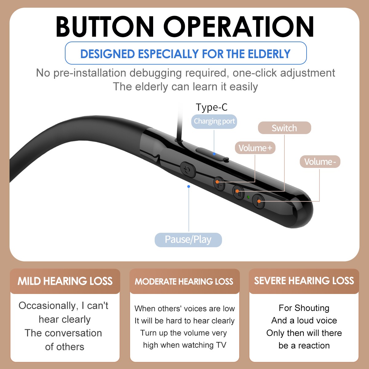 Rechargeable Hearing Aids Bluetooth Neckband Earphones Sound Amplifier Earbubs