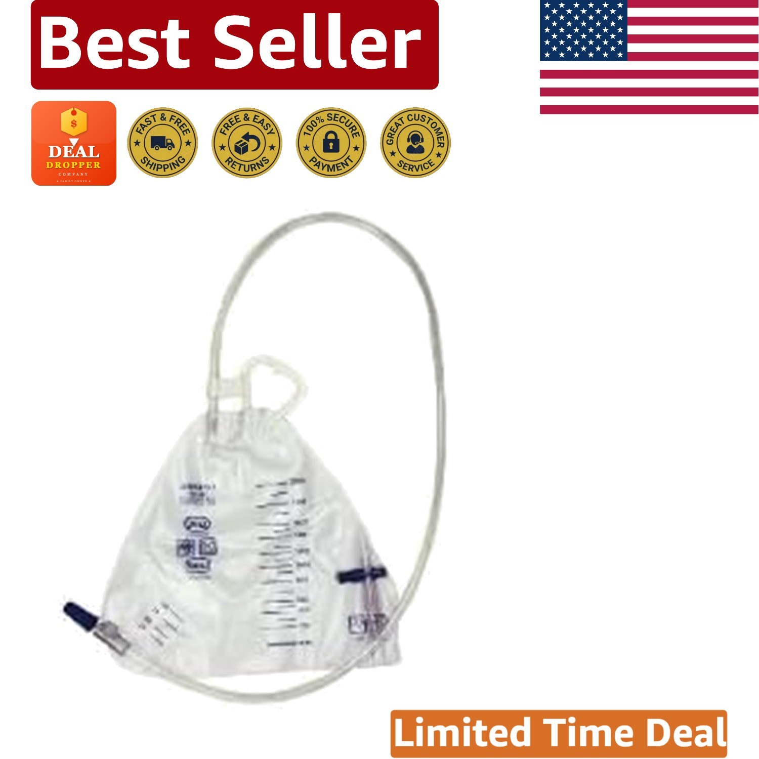 AMSure Triangle Urinary Drainage Bag 2000mL with Universal Hanger & Twist Valve